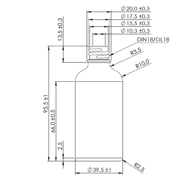 Γυάλινο φιαλίδιο καραμελέ 60 ml με στόμιο GL18/DIN18 – ύψος 95.5 mm