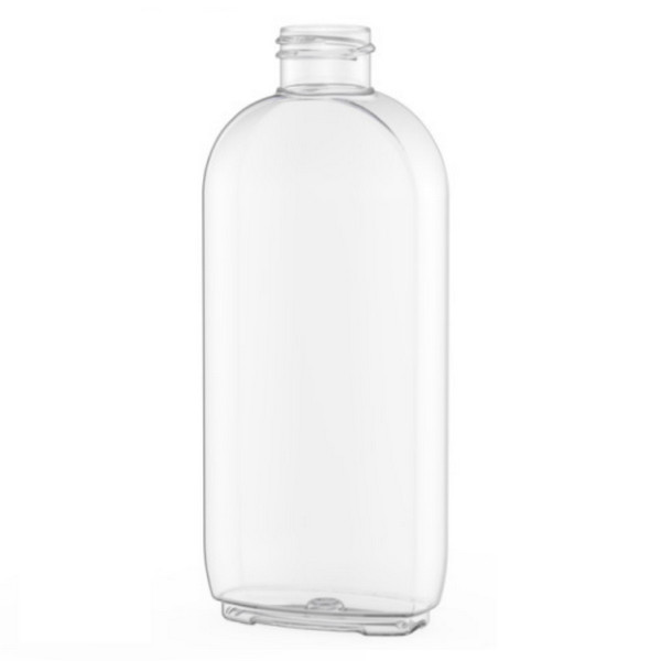 Frasco de plástico transparente oval (Dutch Oval) de 200 ml com rosca 24/410