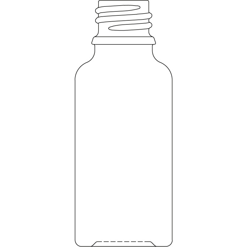 Frasco de vidrio ámbar de 25 ml con boca DIN18 – altura de 76.5 mm