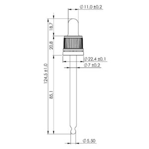 100 ml TE Plus Night Assembled Dropper with Black Teat and Prominent Cap – DIN18 Thread, 108 mm Straight-Tip Glass Pipette