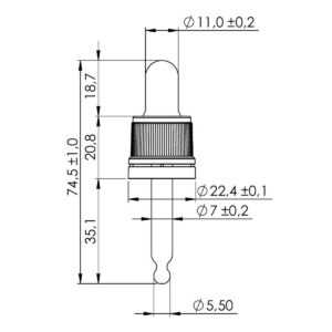 10 ml TE Plus Night Assembled Dropper with Black Teat and Prominent Cap – DIN18 Thread, 58 mm Straight-Tip Glass Pipette