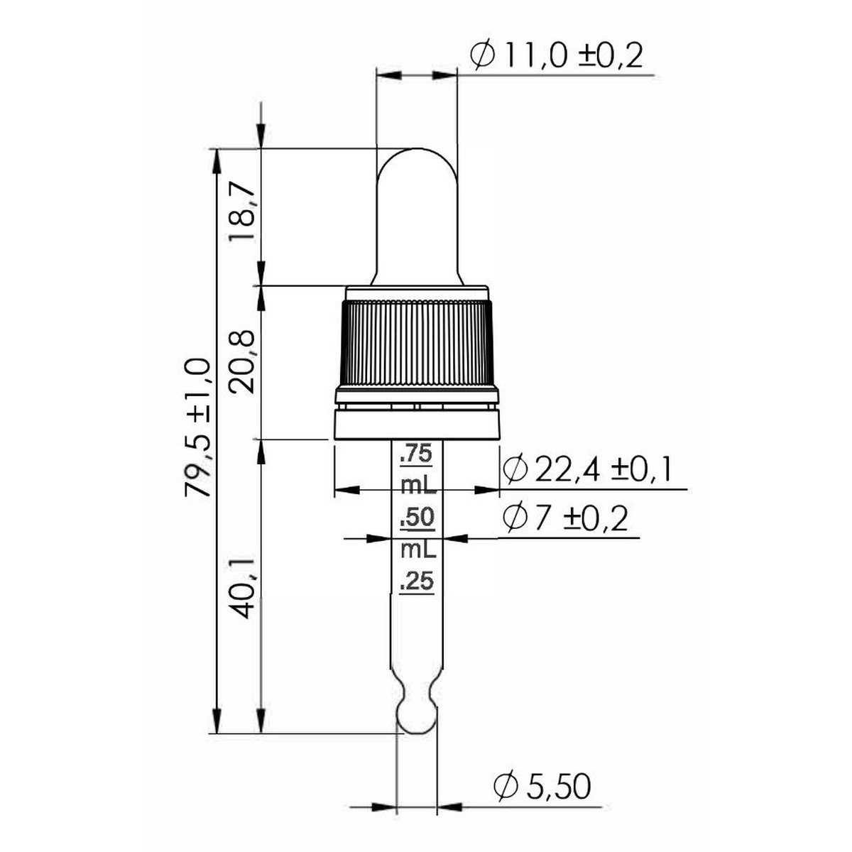 15 ml TE Plus Night Assembled Dropper with Black Teat and Prominent Cap – DIN18 Thread, 63 mm Straight-Tip Glass Pipette - 4. kép
