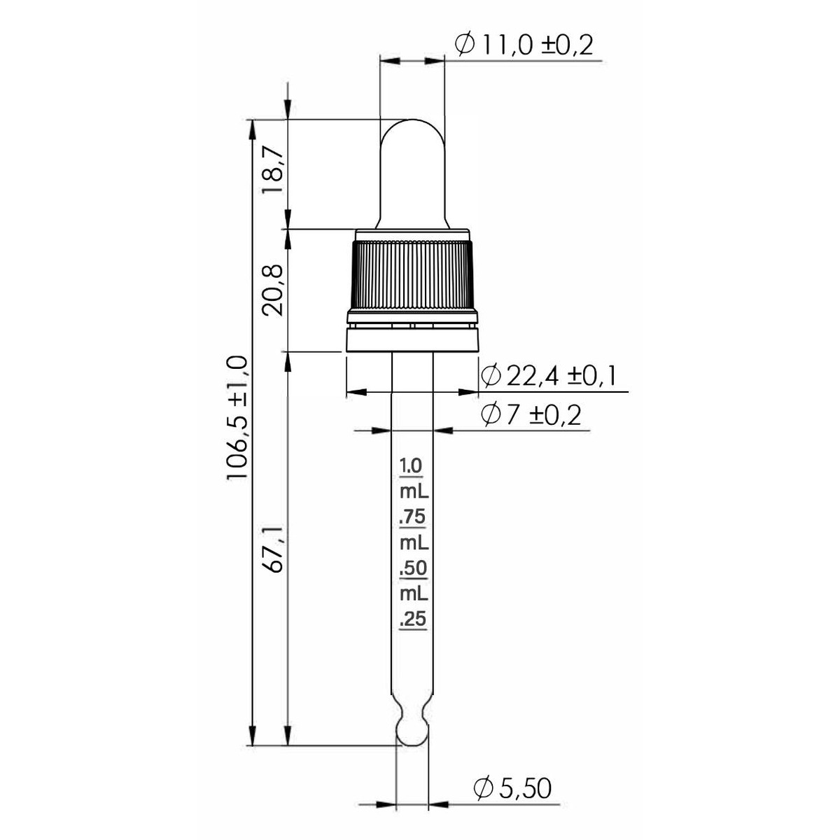 50 ml TE Plus Night Assembled Dropper with Black Teat and Prominent Cap – DIN18 Thread, 90 mm Straight-Tip Glass Pipette - Image 4
